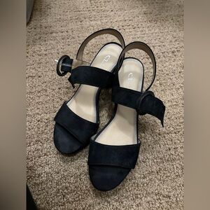 CL by Laundry Black Suede Open-Toe Slingback Heels